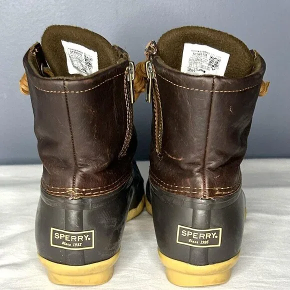 Sperry Saltwater Duck Boots Womens Size 6.5 Brown Leather Rubber Side Zip - Picture 3 of 13